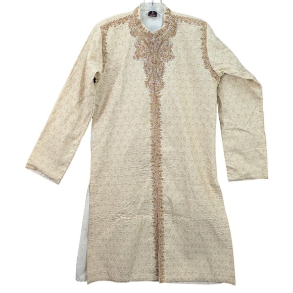 Ainit Ethnicwear Kurta Mens Elegant Cream Embroidered Indian Pakistani Size S/M? - Picture 7 of 12